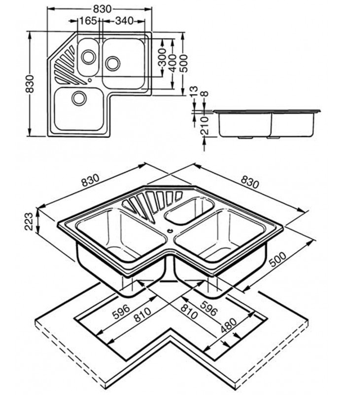 Misure Lavelli Cucina 2 Vasche.Lavello Angolare A 3 Vasche Da Cucina In Acciaio Inox Smeg Sp3a Shop Mancini