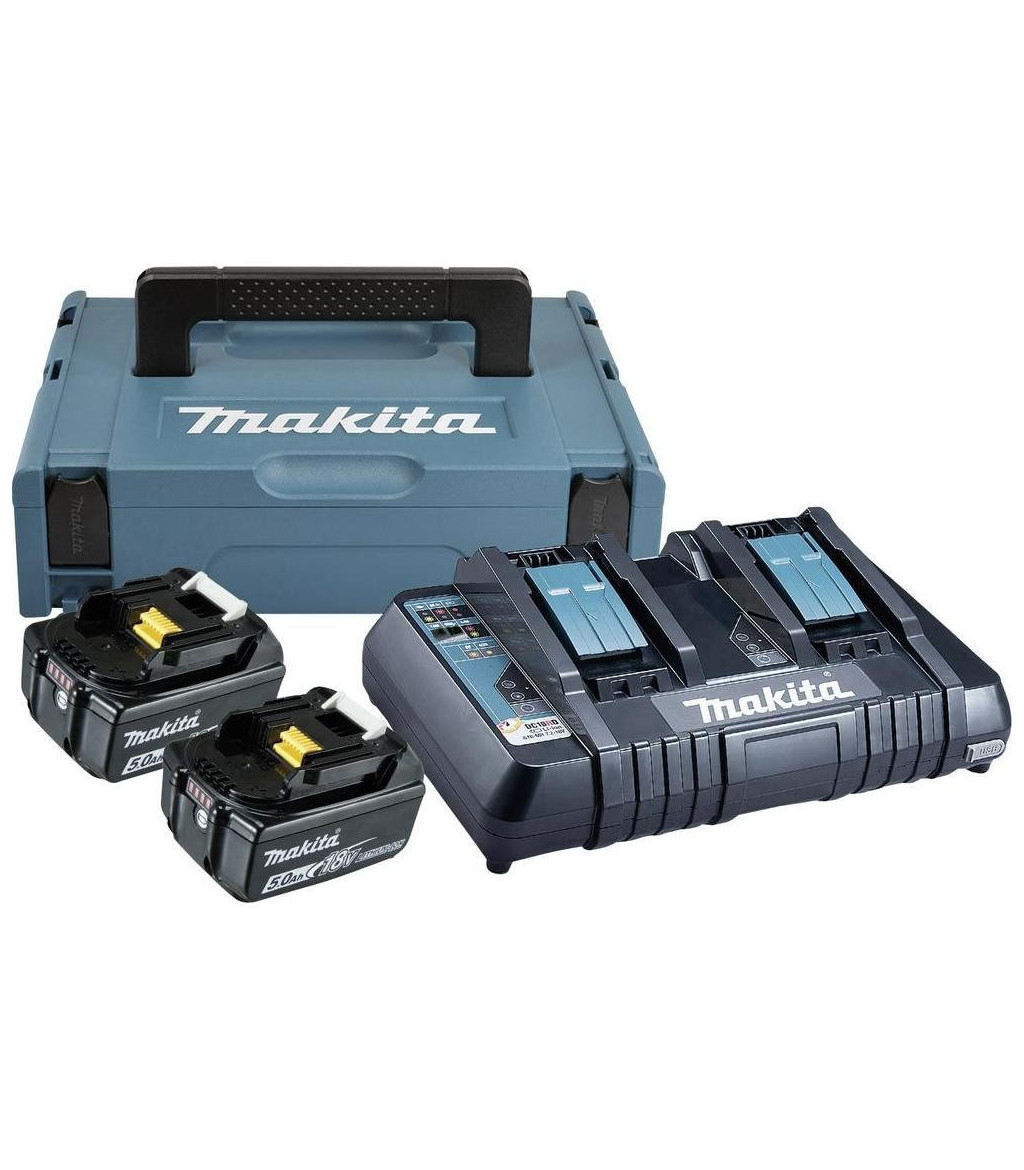 Kit Energy Makita 18V 5,0 Ah con caricabatterie doppio e due batterie 5 Ah