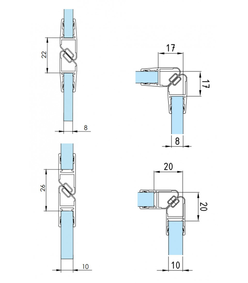 Profil-joint magnétique pour angle 90° pour cabine de douche, épaisseur de  verre 8-10 mm, longueur 2500 mm 8PT1-60/61