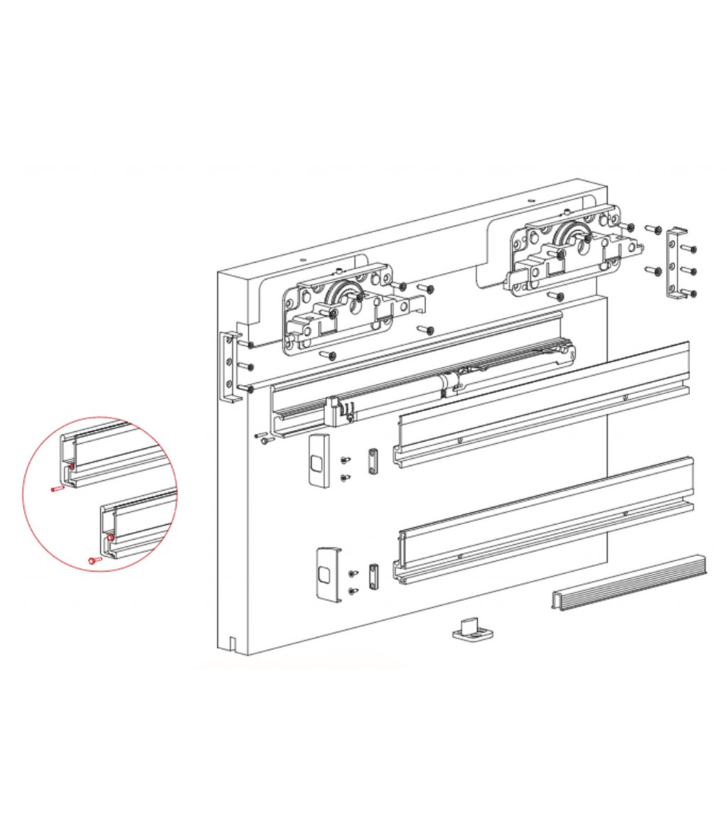 Sliding System Kit For Wooden Doors With External Rail 3 Mt For 2 Doors Series Diva Air 3