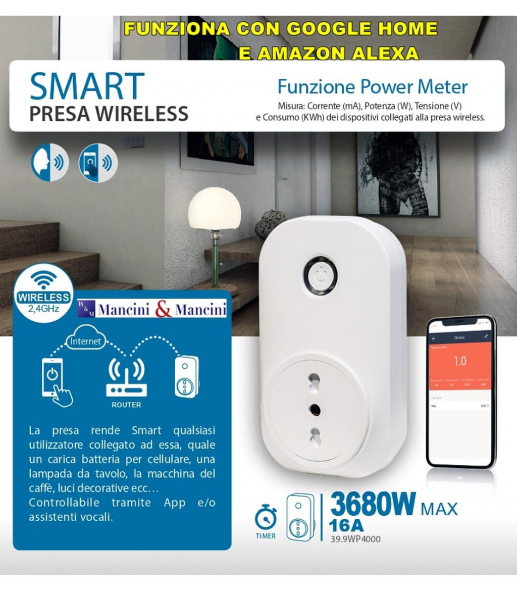 Presa Wireless spina italiana 10/16Ah, 2P+T SMART Life