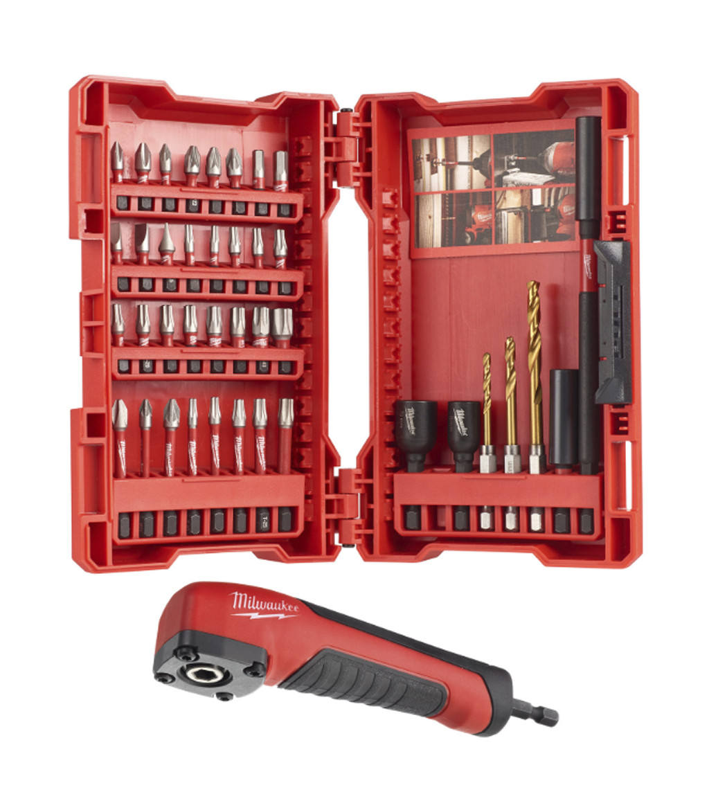 Shockwave Screwdriver Bit Set 40 Piece and Angle Attachment Milwaukee  SHOCKWAVE IMPACT DUTY