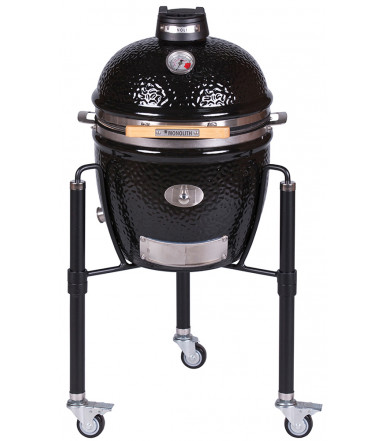 Holzkohlegrill Ø 33 cm Monolith JUNIOR 2.0 Schwarz mit Trolley