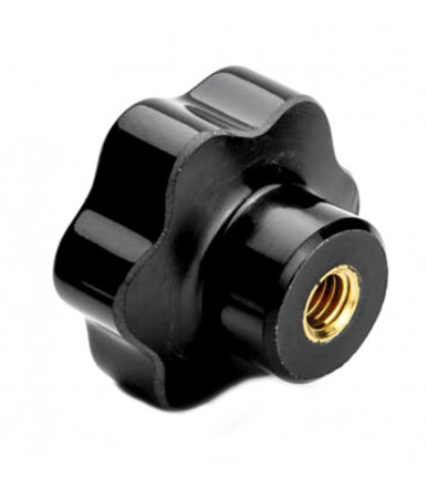 Black phenolic plastic 6 lobe knob with insert and tapped blind hole Gamm