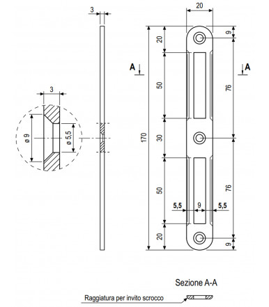 Placa de cerradero con borde redondo 3 mm de espesor AGB