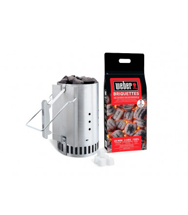 Ciminiera di accensione Weber Kit + 2 kg bricchetti + 6 cubetti accendifuoco