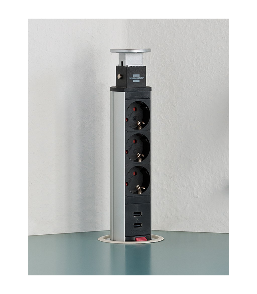 Brennenstuhl Torre Regleta de enchufe de mesa 3 enchufe schuko + 2 Port USB  CHARGER